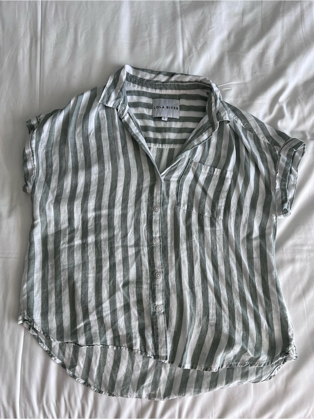 Lola River Green & White Striped Button-Down Shirt
